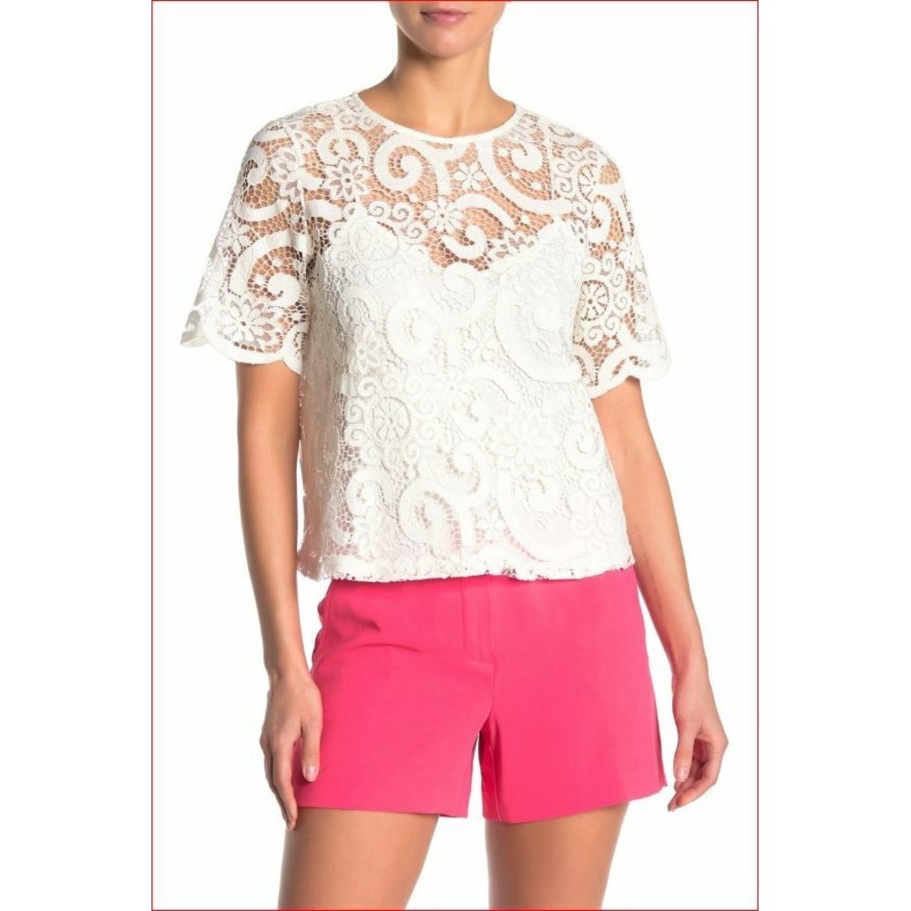 Nanette Lepore women blouse top shirt TW9K13WC4 white S MSRP $99